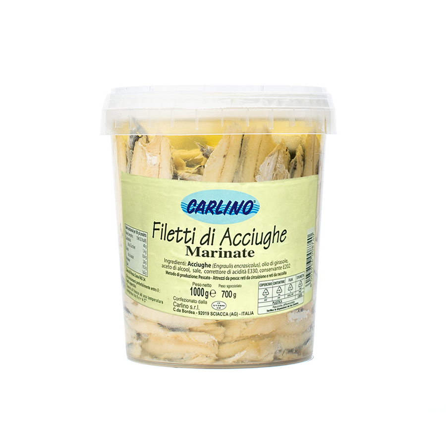 CARLINO - ANCHOVIES FILLETS MARINATED 1KG เนื้อปลาแอนโชวี่หมักปรุงรสในน้ำมันดอกทานตะวัน
